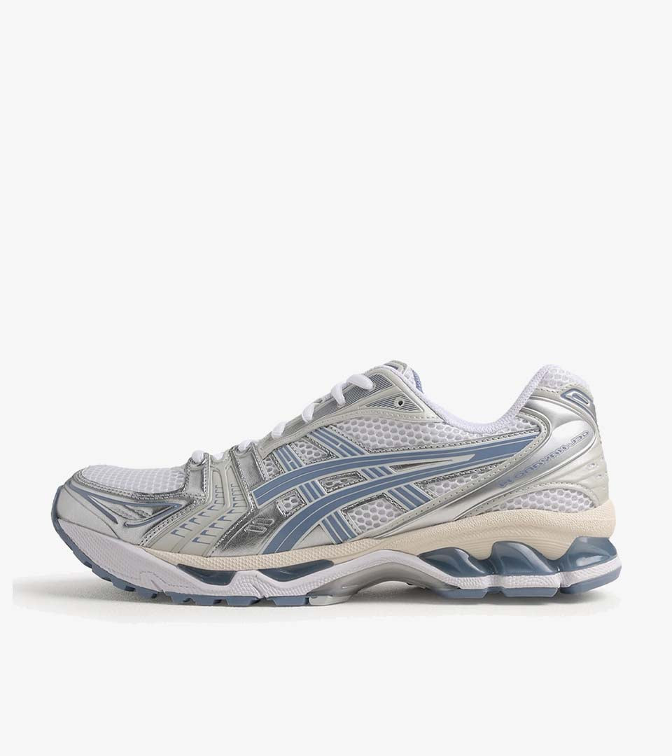 ASICS Gel-Kayano 14 – White / Light Navy / Metallic Silver