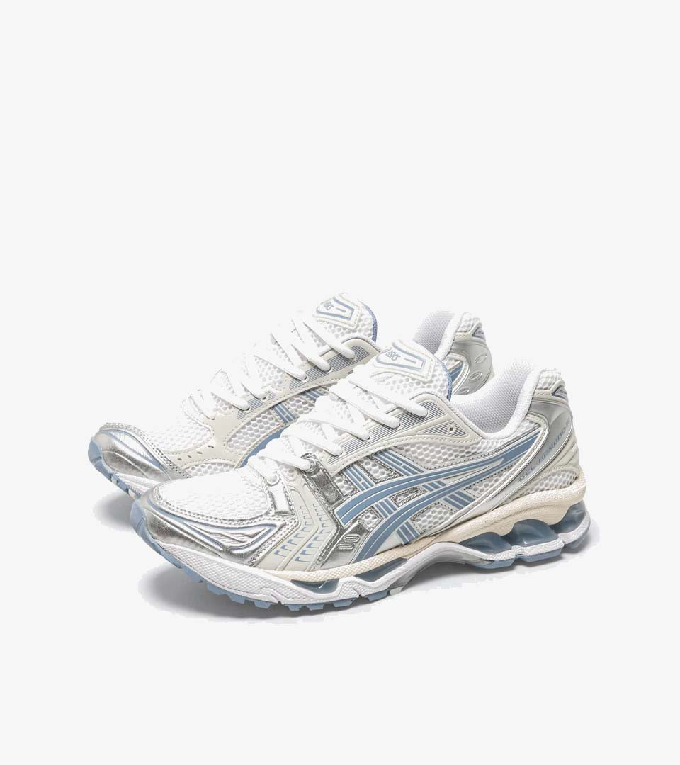 ASICS Gel-Kayano 14 – White / Light Navy / Metallic Silver
