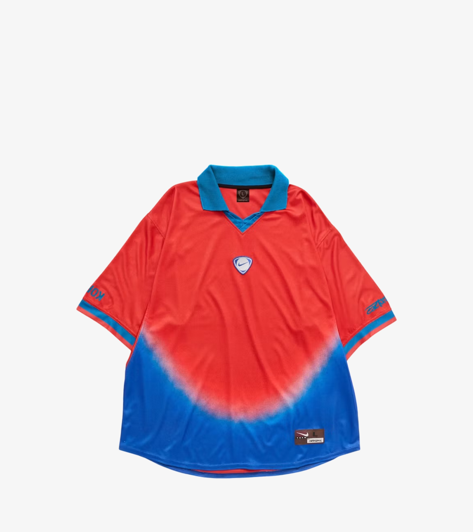 Maillot Rétro Cactus Jack x Nike Korea Total 90 — Rouge/Bleu (SS26)