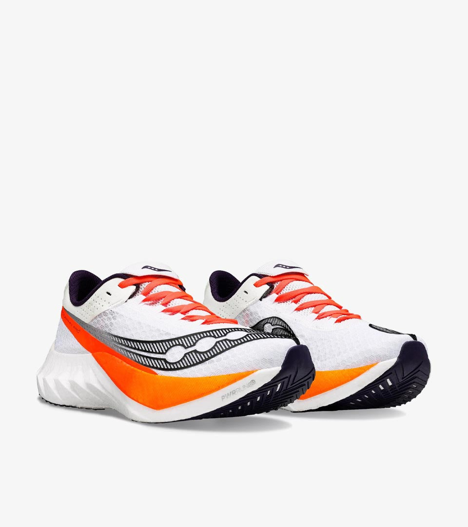 Saucony Endorphin Pro 4 – Chaussure de Running Compétition (White / Vibrant Orange)