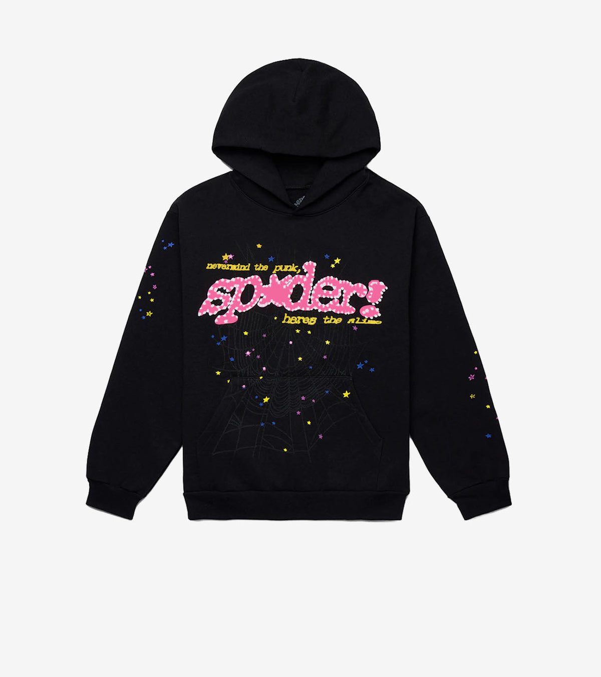 Sp5der 'New Black Punk' Hoodie – Streetwear Noir Étoilé