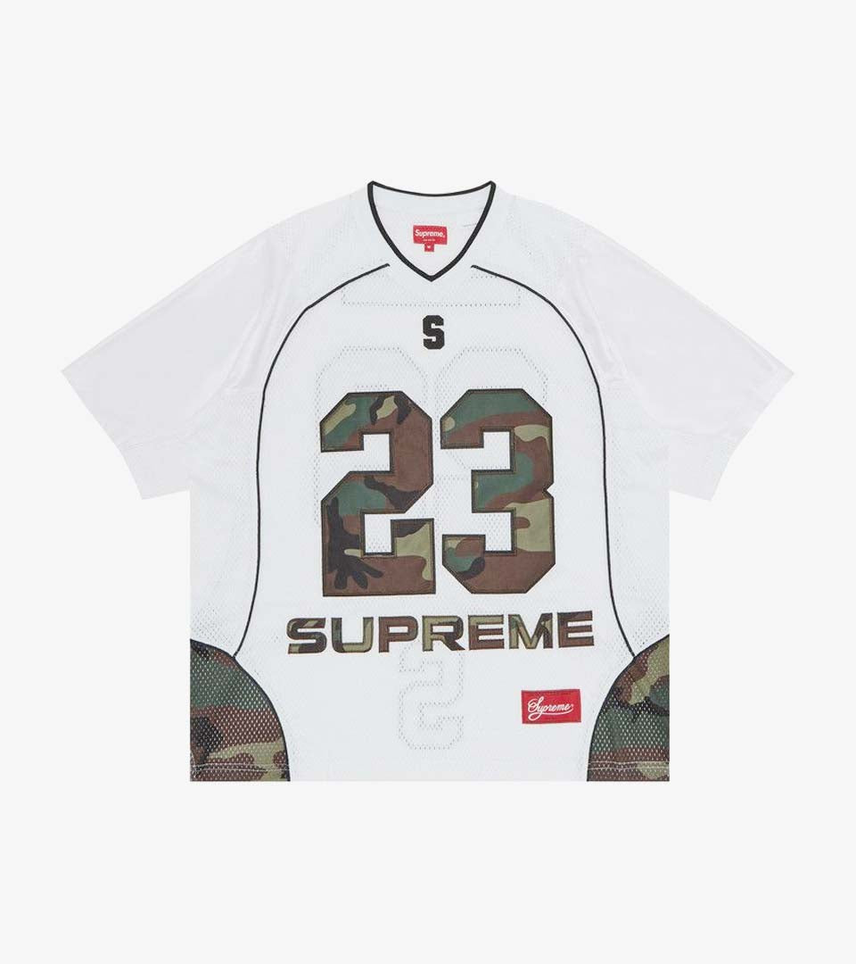 Supreme Perfect Season Football Jersey – White / Camo (SS23)