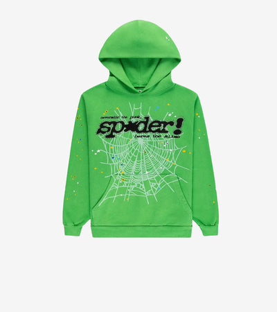Sp5der Punk V2 Rhinestone Hoodie – Vert Éclatant (Streetwear Premium)